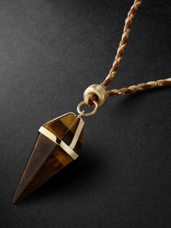 Gold, Tiger's Eye and Cord Pendant Necklace - CU