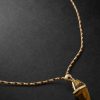 Gold, Tiger's Eye and Cord Pendant Necklace