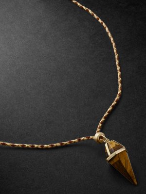 Gold, Tiger's Eye and Cord Pendant Necklace