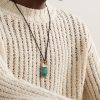 Gold, Amazonite and Cord Pendant Necklace - FR Gold, Amazonite and Cord Pendant Necklace - FR