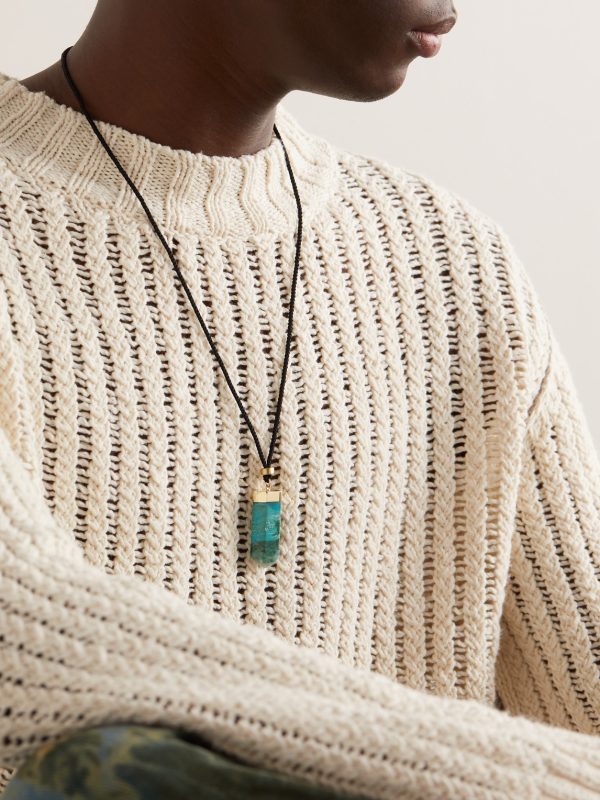 Gold, Amazonite and Cord Pendant Necklace - FR Gold, Amazonite and Cord Pendant Necklace - FR