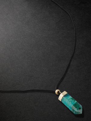 Gold, Amazonite and Cord Pendant Necklace