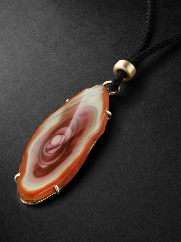 Gold, Jasper and Cord Pendant Necklace - CU Gold, Jasper and Cord Pendant Necklace - CU