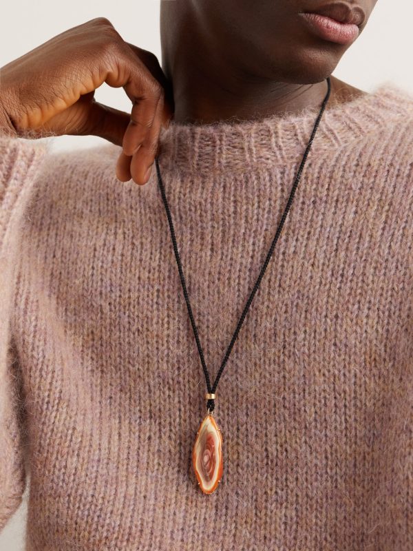 Gold, Jasper and Cord Pendant Necklace - FR Gold, Jasper and Cord Pendant Necklace - FR
