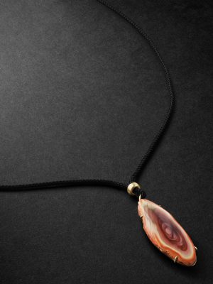 Gold, Jasper and Cord Pendant Necklace