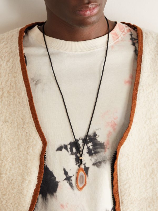 Gold, Jasper and Cord Pendant Necklace - FR