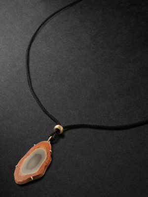 Gold, Jasper and Cord Pendant Necklace
