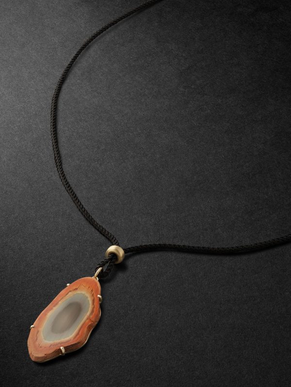 Gold, Jasper and Cord Pendant Necklace