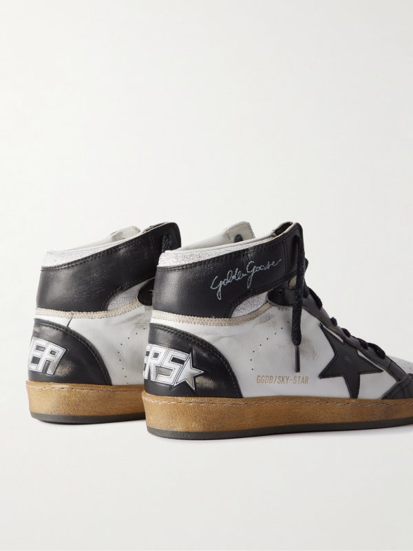 Sky Star Suede-Trimmed Distressed Leather High-Top Sneakers - BK Sky Star Suede-Trimmed Distressed Leather High-Top Sneakers - BK