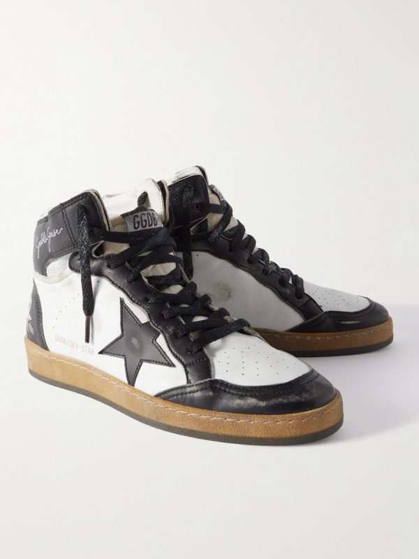 Sky Star Suede-Trimmed Distressed Leather High-Top Sneakers - FR Sky Star Suede-Trimmed Distressed Leather High-Top Sneakers - FR