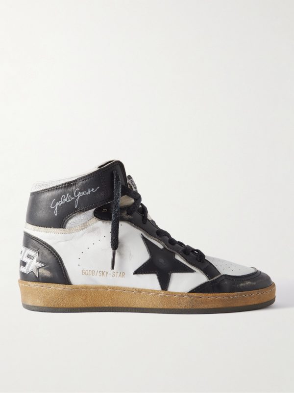 Sky Star Suede-Trimmed Distressed Leather High-Top Sneakers Sky Star Suede-Trimmed Distressed Leather High-Top Sneakers