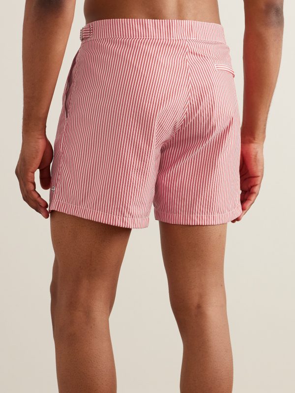 Schooner Straight-Leg Mid-Length Striped Seersucker Swim Shorts - BK