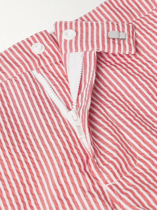 Schooner Straight-Leg Mid-Length Striped Seersucker Swim Shorts - CU