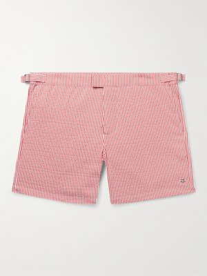 Schooner Straight-Leg Mid-Length Striped Seersucker Swim Shorts Schooner Straight-Leg Mid-Length Striped Seersucker Swim Shorts
