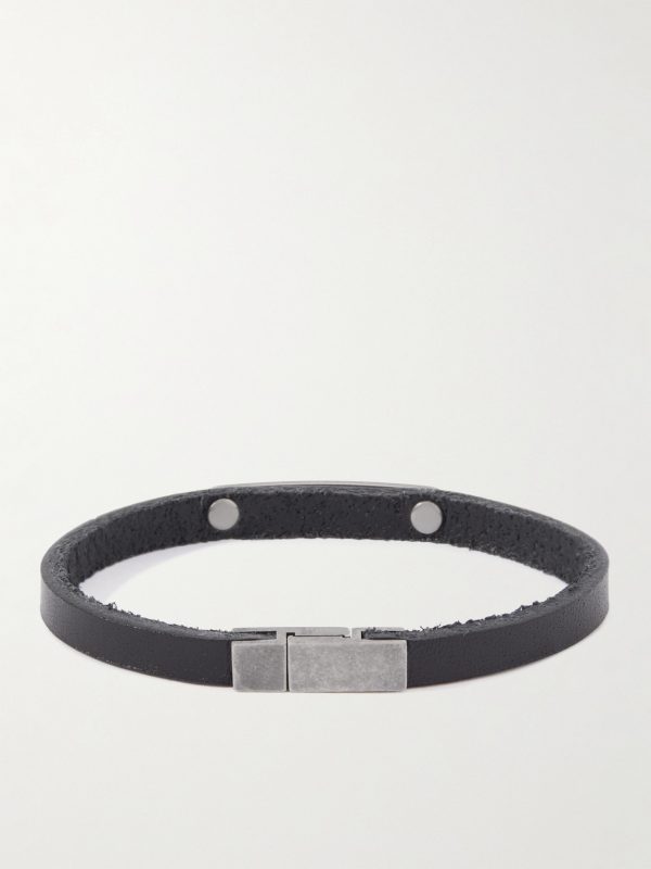 Leather and Palladium Bracelet - BK Leather and Palladium Bracelet - BK