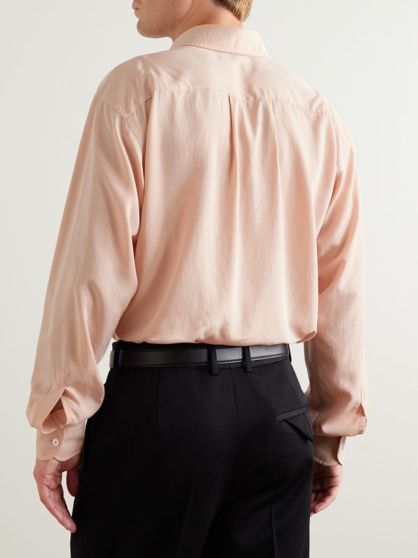 Button-Down Collar Lyocell and Silk-Blend Shirt - BK