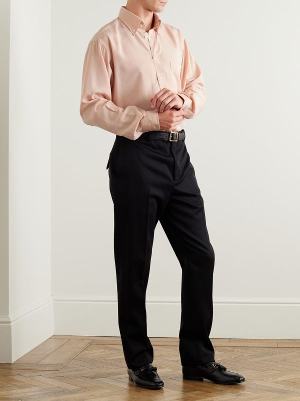 Button-Down Collar Lyocell and Silk-Blend Shirt - OU