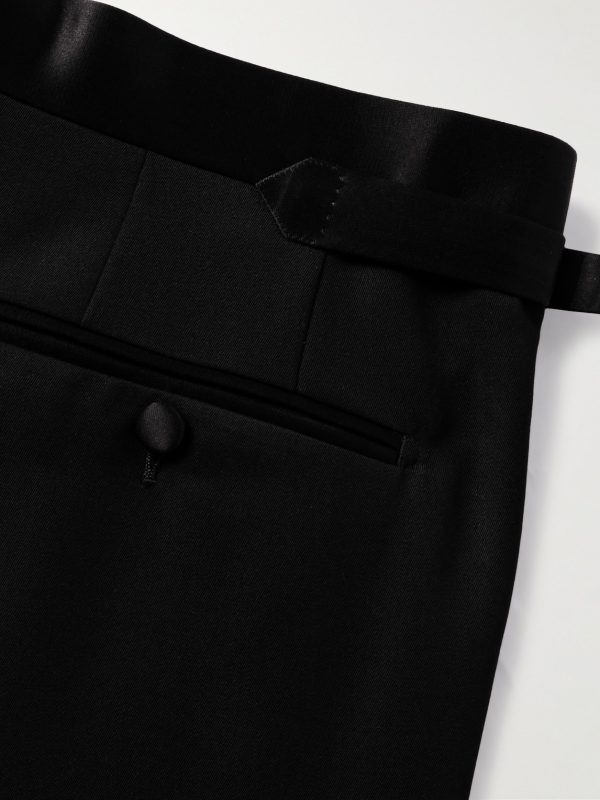 Straight-Leg Pleated Satin-Trimmed Grain De Poudre Wool and Mohair-Blend Tuxedo Trousers - CU Straight-Leg Pleated Satin-Trimmed Grain De Poudre Wool and Mohair-Blend Tuxedo Trousers - CU
