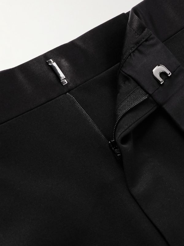 Straight-Leg Pleated Satin-Trimmed Grain De Poudre Wool and Mohair-Blend Tuxedo Trousers - E1 Straight-Leg Pleated Satin-Trimmed Grain De Poudre Wool and Mohair-Blend Tuxedo Trousers - E1