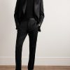 Straight-Leg Pleated Satin-Trimmed Grain De Poudre Wool and Mohair-Blend Tuxedo Trousers - OU Straight-Leg Pleated Satin-Trimmed Grain De Poudre Wool and Mohair-Blend Tuxedo Trousers - OU