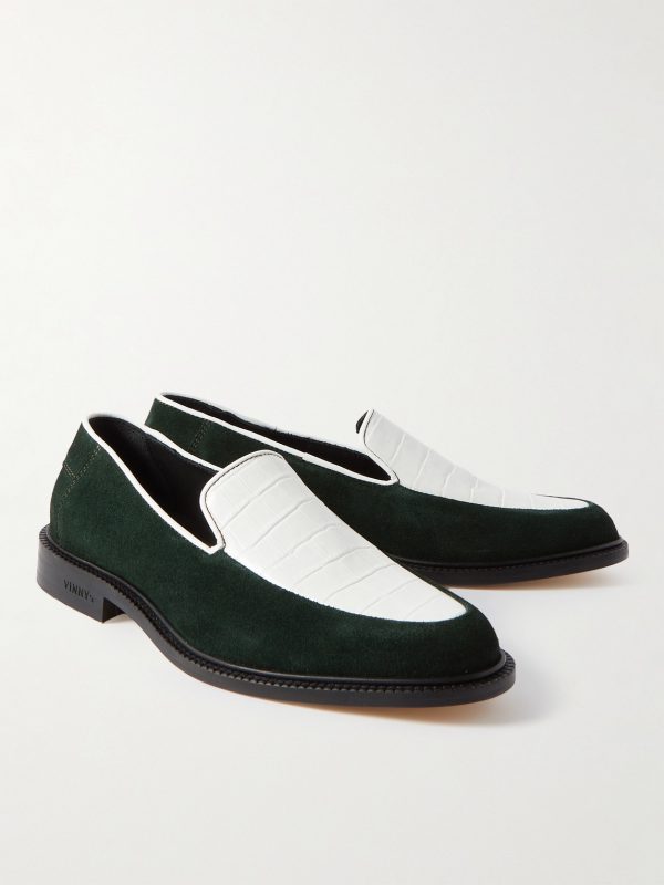 Suede and Croc-Effect Leather Loafers - FR Suede and Croc-Effect Leather Loafers - FR
