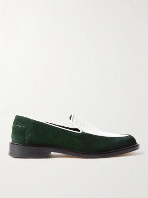 Suede and Croc-Effect Leather Loafers