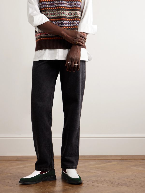 Suede and Croc-Effect Leather Loafers - OU Suede and Croc-Effect Leather Loafers - OU