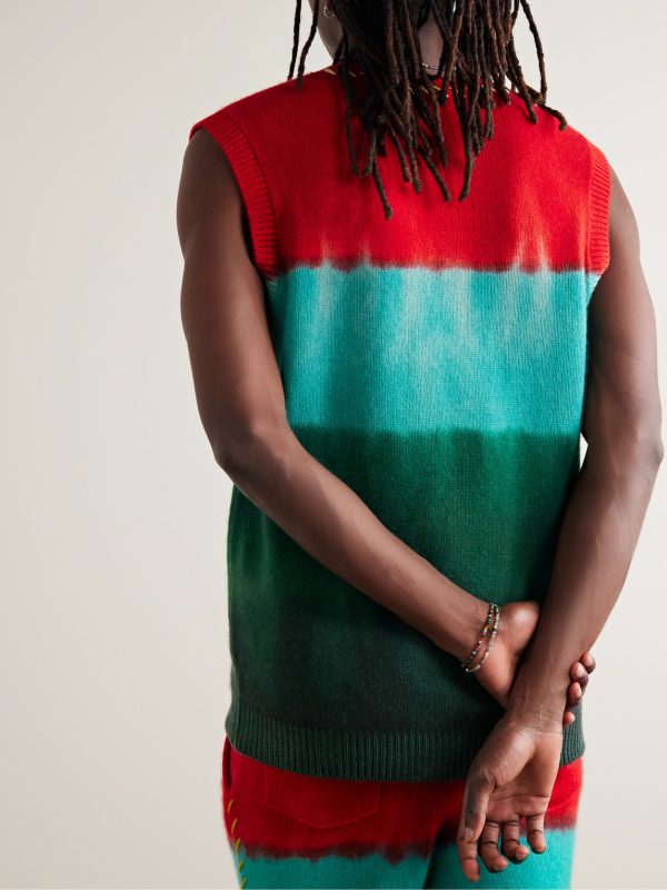 Embroidered Tie-Dyed Cashmere Sweater Vest - BK