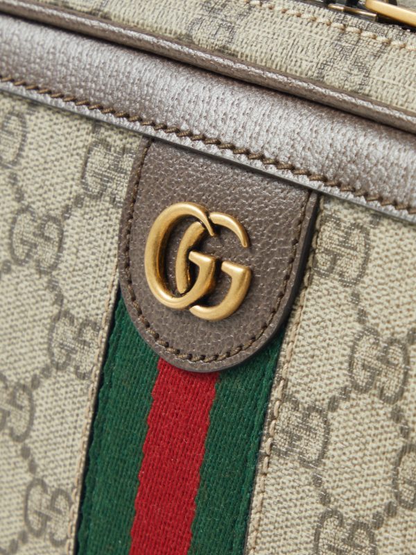 Ophidia Small Leather-Trimmed Monogrammed Coated-Canvas Shoulder Bag - CU Ophidia Small Leather-Trimmed Monogrammed Coated-Canvas Shoulder Bag - CU