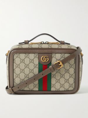 Ophidia Small Leather-Trimmed Monogrammed Coated-Canvas Shoulder Bag Ophidia Small Leather-Trimmed Monogrammed Coated-Canvas Shoulder Bag