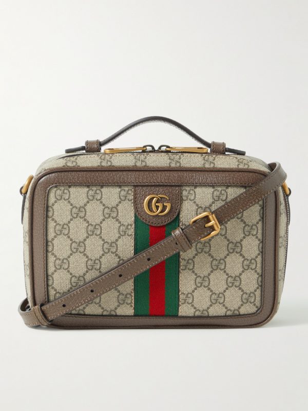 Ophidia Small Leather-Trimmed Monogrammed Coated-Canvas Shoulder Bag Ophidia Small Leather-Trimmed Monogrammed Coated-Canvas Shoulder Bag