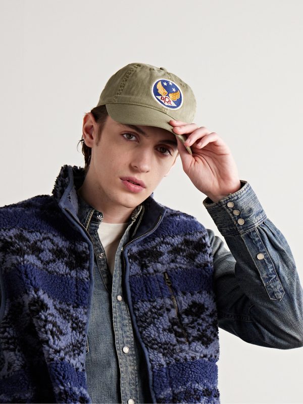 Logo-Appliquéd Herringbone Cotton-Twill Baseball Cap - OU