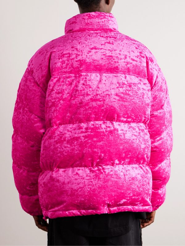 Oversized Logo-Appliquéd Quilted Crushed-Velvet Down Jacket - BK Oversized Logo-Appliquéd Quilted Crushed-Velvet Down Jacket - BK