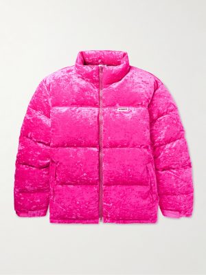 Oversized Logo-Appliquéd Quilted Crushed-Velvet Down Jacket Oversized Logo-Appliquéd Quilted Crushed-Velvet Down Jacket