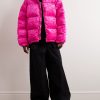 Oversized Logo-Appliquéd Quilted Crushed-Velvet Down Jacket - OU Oversized Logo-Appliquéd Quilted Crushed-Velvet Down Jacket - OU