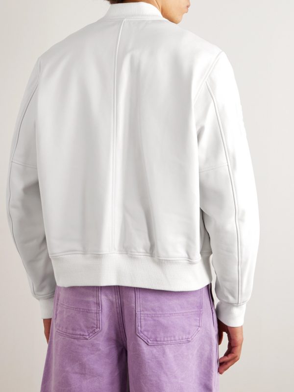 Logo-Embossed Leather Varsity Jacket - BK