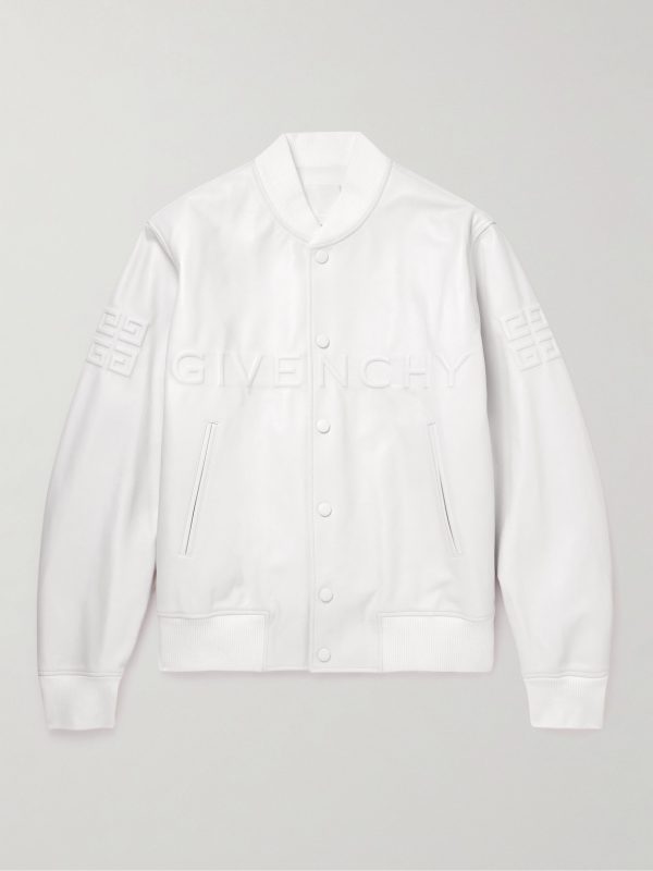 Logo-Embossed Leather Varsity Jacket