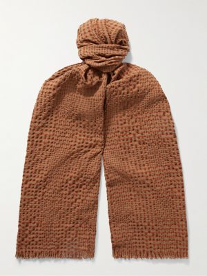 Frayed Checked Wool-Blend Seersucker Scarf Frayed Checked Wool-Blend Seersucker Scarf