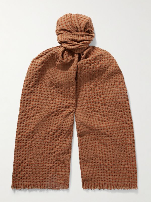 Frayed Checked Wool-Blend Seersucker Scarf Frayed Checked Wool-Blend Seersucker Scarf