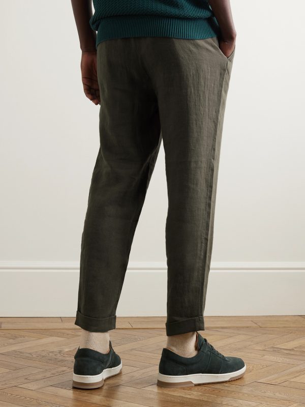 Tapered Pleated Linen Trousers - BK Tapered Pleated Linen Trousers - BK