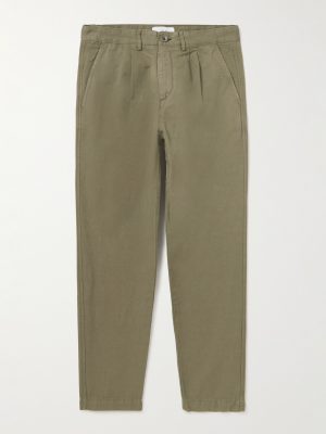 Straight-Leg Pleated Garment-Dyed Cotton and Linen-Blend Trousers