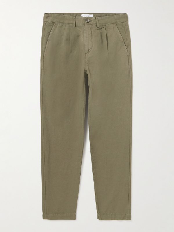 Straight-Leg Pleated Garment-Dyed Cotton and Linen-Blend Trousers Straight-Leg Pleated Garment-Dyed Cotton and Linen-Blend Trousers