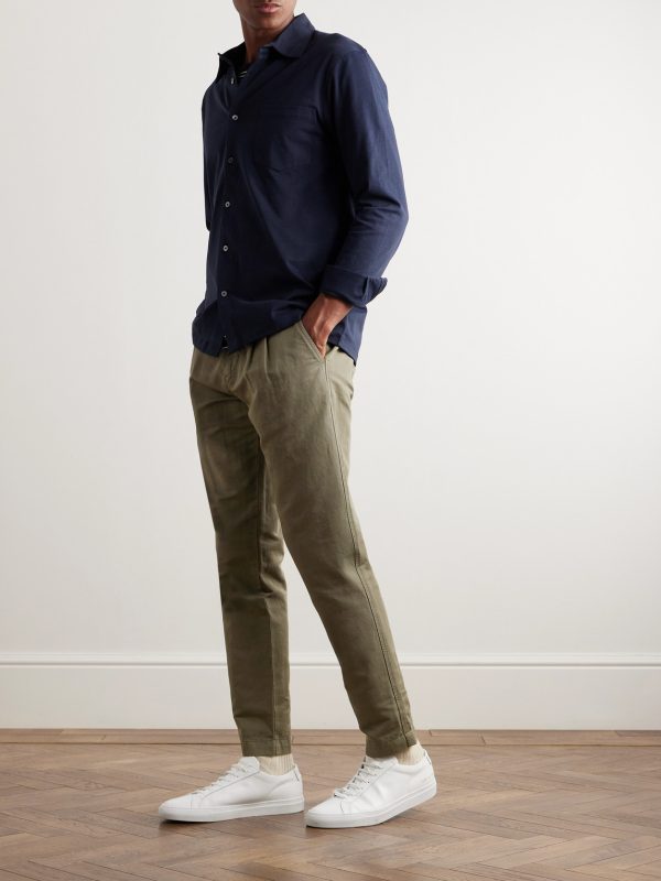 Straight-Leg Pleated Garment-Dyed Cotton and Linen-Blend Trousers - OU Straight-Leg Pleated Garment-Dyed Cotton and Linen-Blend Trousers - OU