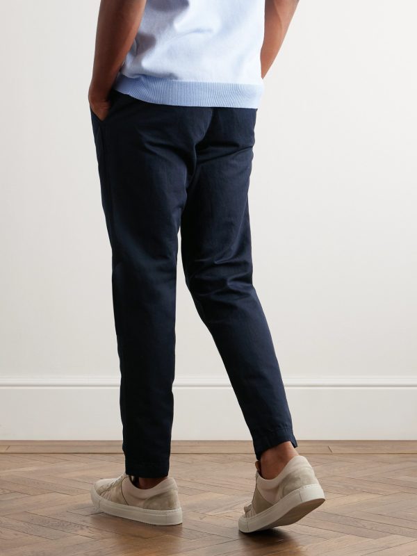 Straight-Leg Pleated Garment-Dyed Cotton and Linen-Blend Trousers - BK Straight-Leg Pleated Garment-Dyed Cotton and Linen-Blend Trousers - BK