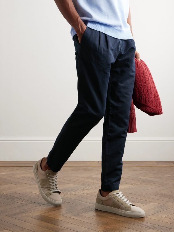 Straight-Leg Pleated Garment-Dyed Cotton and Linen-Blend Trousers - FR Straight-Leg Pleated Garment-Dyed Cotton and Linen-Blend Trousers - FR
