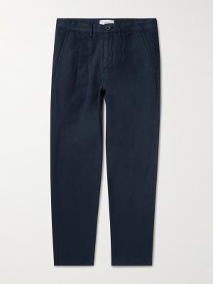 Straight-Leg Pleated Garment-Dyed Cotton and Linen-Blend Trousers