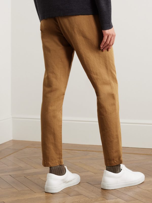 Straight-Leg Pleated Garment-Dyed Cotton and Linen-Blend Twill Trousers - BK