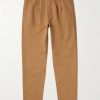 Straight-Leg Pleated Garment-Dyed Cotton and Linen-Blend Twill Trousers