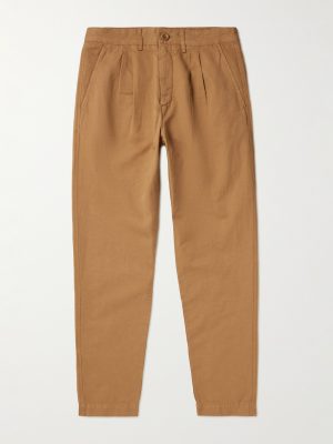 Straight-Leg Pleated Garment-Dyed Cotton and Linen-Blend Twill Trousers