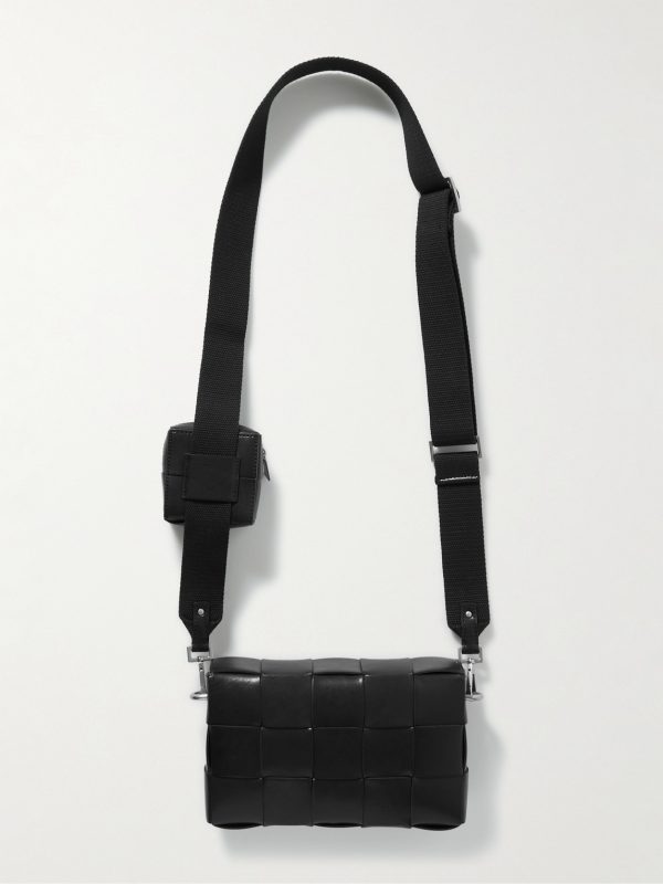 Cassette Intrecciato Leather Messenger Bag - BK Cassette Intrecciato Leather Messenger Bag - BK